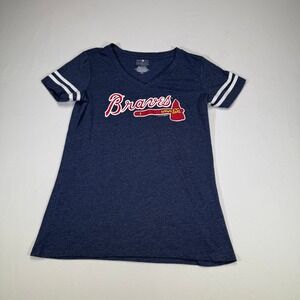 Atlanta Braves MLB T-Shirt Women's V-Neck Top Baseball Gray‎ Short Sleeve